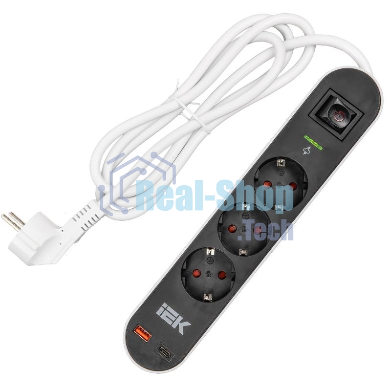 Фильтр сетевой СФ-03К 16А USB A+C 20Вт 1,5м 3х1,5мм2 черный