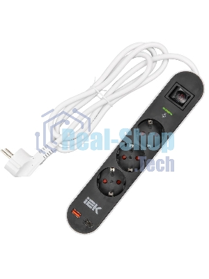 Фильтр сетевой СФ-03К 16А USB A+C 20Вт 1,5м 3х1,5мм2 черный