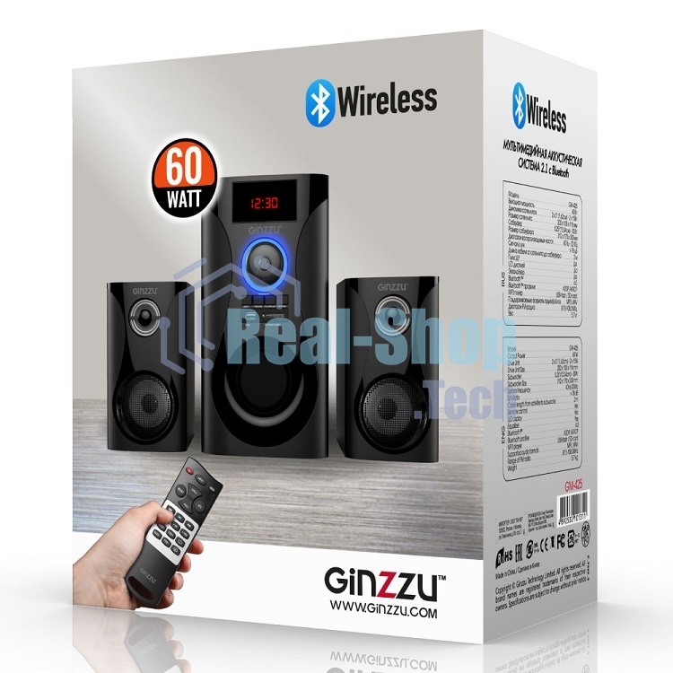 Акустическая система 2.1, 60W/BT/USB/SD/FM/ДУ Ginzzu GM-425