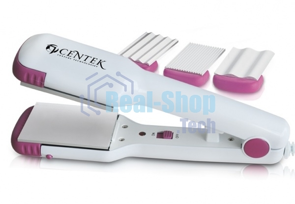 Выпрямитель Centek CT-2005 (бел/роз) 35Вт, гофре, 4 насадки, LED индикатор, широкие пластины