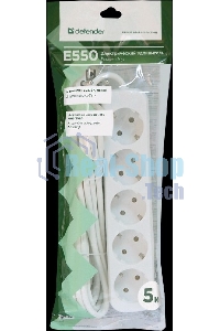Удлинитель Defender E550 белый 5.0 м, 5 розеток 
