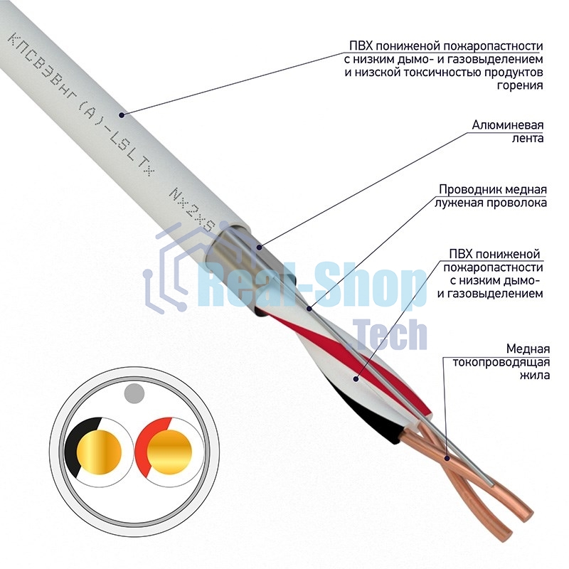 Кабель для пожарной сигнализации Rexant КПСВЭВнг(А)-LSLTx 1x2x0,75 мм², бухта 200 м, 01-4871-1