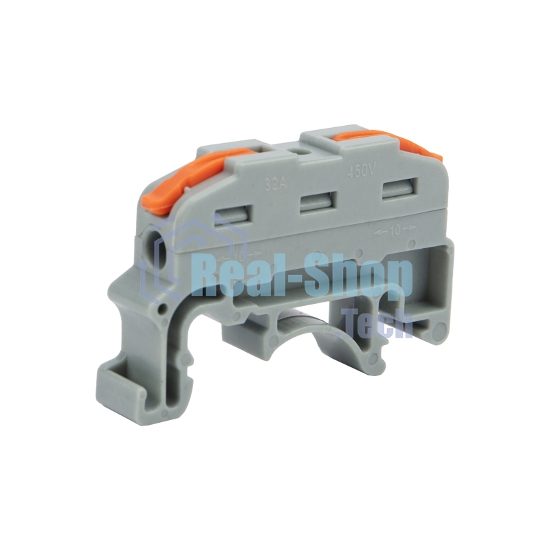 Клемма соединительная Rexant многоразовая проходная 1 полюс с креплением на DIN-рейку (0,08-4 мм²), серая (25 шт./уп.)