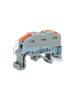 Клемма соединительная Rexant многоразовая проходная 1 полюс с креплением на DIN-рейку (0,08-4 мм²), серая (25 шт./уп.)