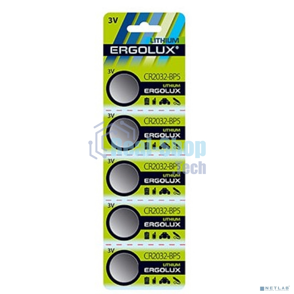 Батарейка литиевая Ergolux CR2032 BL-5 (CR2032-BP5, 3V) (5 шт. в уп-ке)