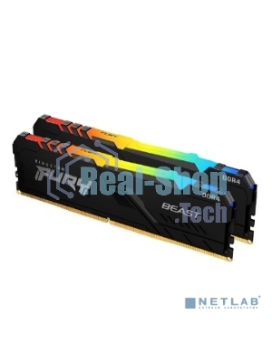 Оперативная память Kingston Fury Beast, DDR4, 16GB (2x8GB), 3200MHz, CL16, DIMM, с радиатором, RGB, черный