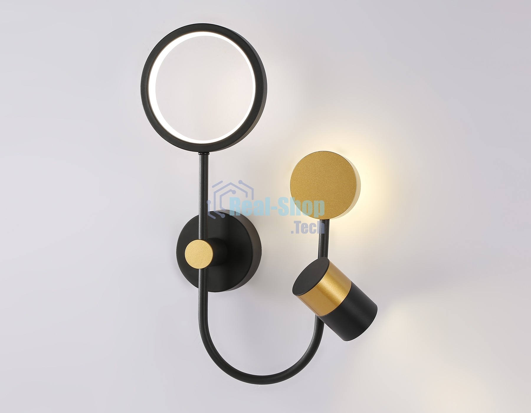 Настенный светодиодный светильник со сменной лампой Ambrella light FL51602/3 BK/GD черный/золото 11W 4200K+GU10 424*275*100