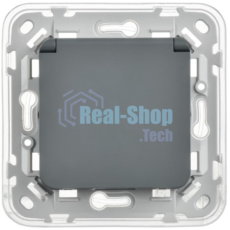 FLITE Розетка с заземлением со шторками с крышкой быстрозажимные клеммы 16А IP44 РСшкр11-1-44-ФлМА мокрый асфальт | FI-R16-16-1-44-K80 | IEK