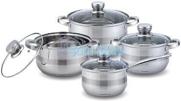 Набор посуды Kelli KL-4213 8 пред. (Ковш с жаропрочной стекл. крышкой 2.1 л. Кастрюля с жаропрочной стекл. крышкой 2.7 л. Кастрюля с жаропрочной стекл. крышкой 3.7 л. Кастрюля с жаропрочной стекл. крышкой 5л. Мерная шкала внутри. 5-слойное капсульное дно.