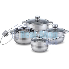 Набор посуды Kelli KL-4213 8 пред. (Ковш с жаропрочной стекл. крышкой 2.1 л. Кастрюля с жаропрочной стекл. крышкой 2.7 л. Кастрюля с жаропрочной стекл. крышкой 3.7 л. Кастрюля с жаропрочной стекл. крышкой 5л. Мерная шкала внутри. 5-слойное капсульное дно.