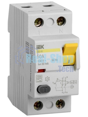 Выключатель дифференциального тока (УЗО) Iek MDV10-2-050-030 ВД1-63 2Р 50А 30мА ИЭК