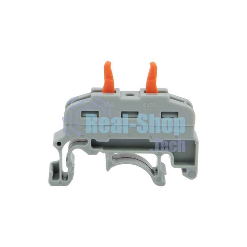 Клемма соединительная Rexant многоразовая проходная 1 полюс с креплением на DIN-рейку (0,08-4 мм²), серая (25 шт./уп.)