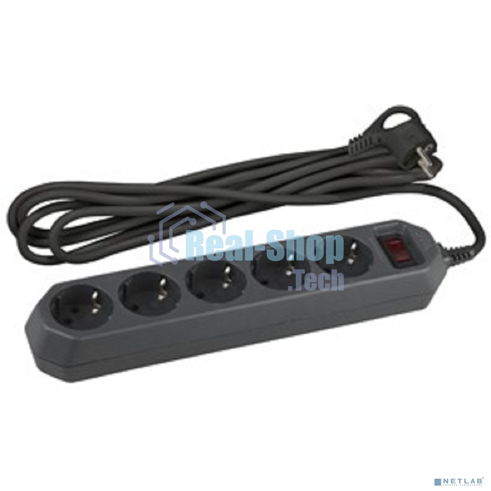 Сетевой фильтр USF-5es-5m-B черный с заземл, 3x0,75 мм2, с выкл, 5 гн, 5 м (20/500) ЭРА