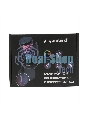 Микрофон конденсаторный Gembird M-01N, подсветка RGB, шумоподавление, настольный держатель, черный