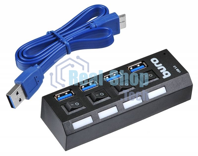 USB-концентратор Buro BU-HUB4-U3.0-L, USB 3.0, USB 4 порта, USB