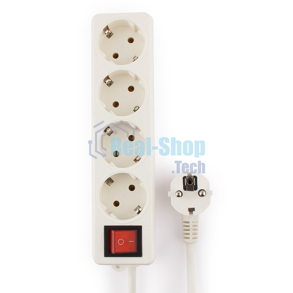 Сетевой фильтр Гарнизон ELB-G4-W-2, 4 евророзетки с выключателем и заземлением, допустимый ток 16А, длина 2 м.