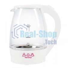 Чайник электрический Мастерица ЕК-1801G, снег, 1.8 л, стекло, 1850 Вт