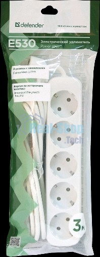 Удлинитель Defender E530 белый 3.0 м, 5 розеток 