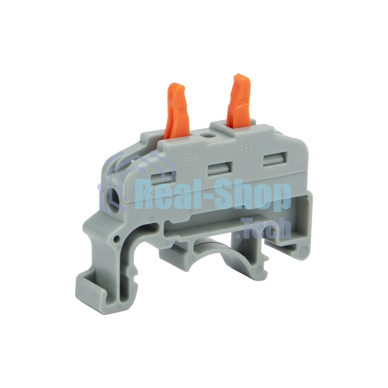 Клемма соединительная Rexant многоразовая проходная 1 полюс с креплением на DIN-рейку (0,08-4 мм²), серая (25 шт./уп.)