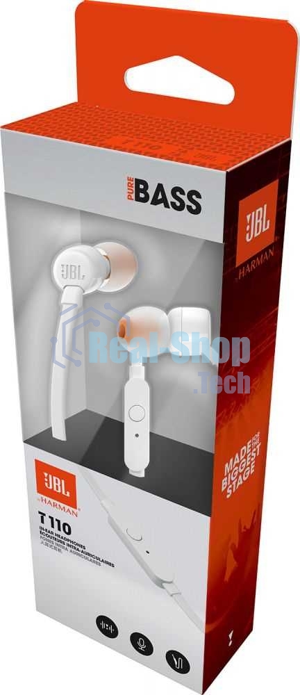 Наушники JBL Tune 110, 3.5 мм, внутриканальные, белый