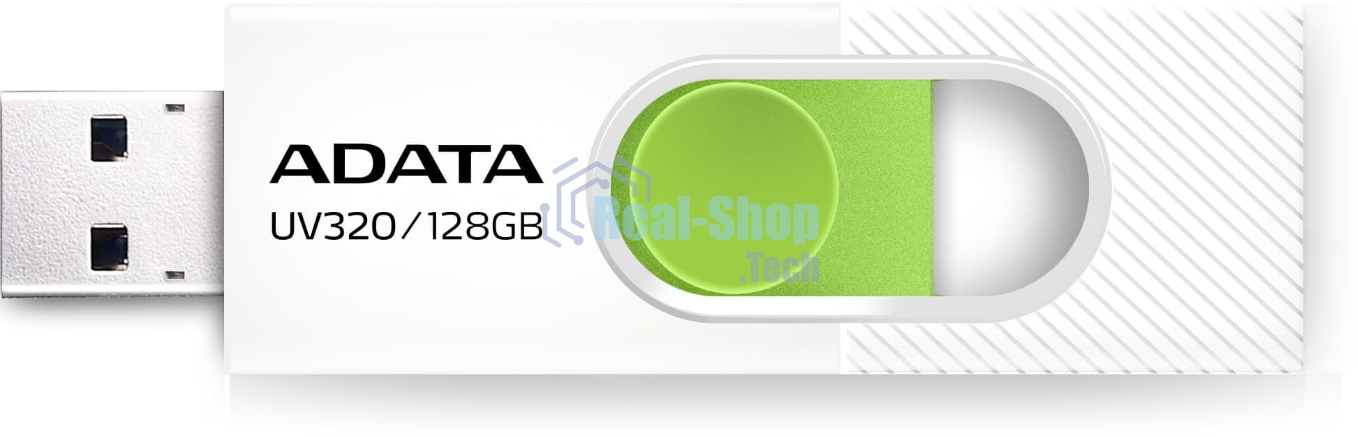 Флешка USB ADATA UV320 (AUV320-128G-RWHGN), 128Gb, USB 3.2 Gen1, R/W 100/30, белый/зеленый