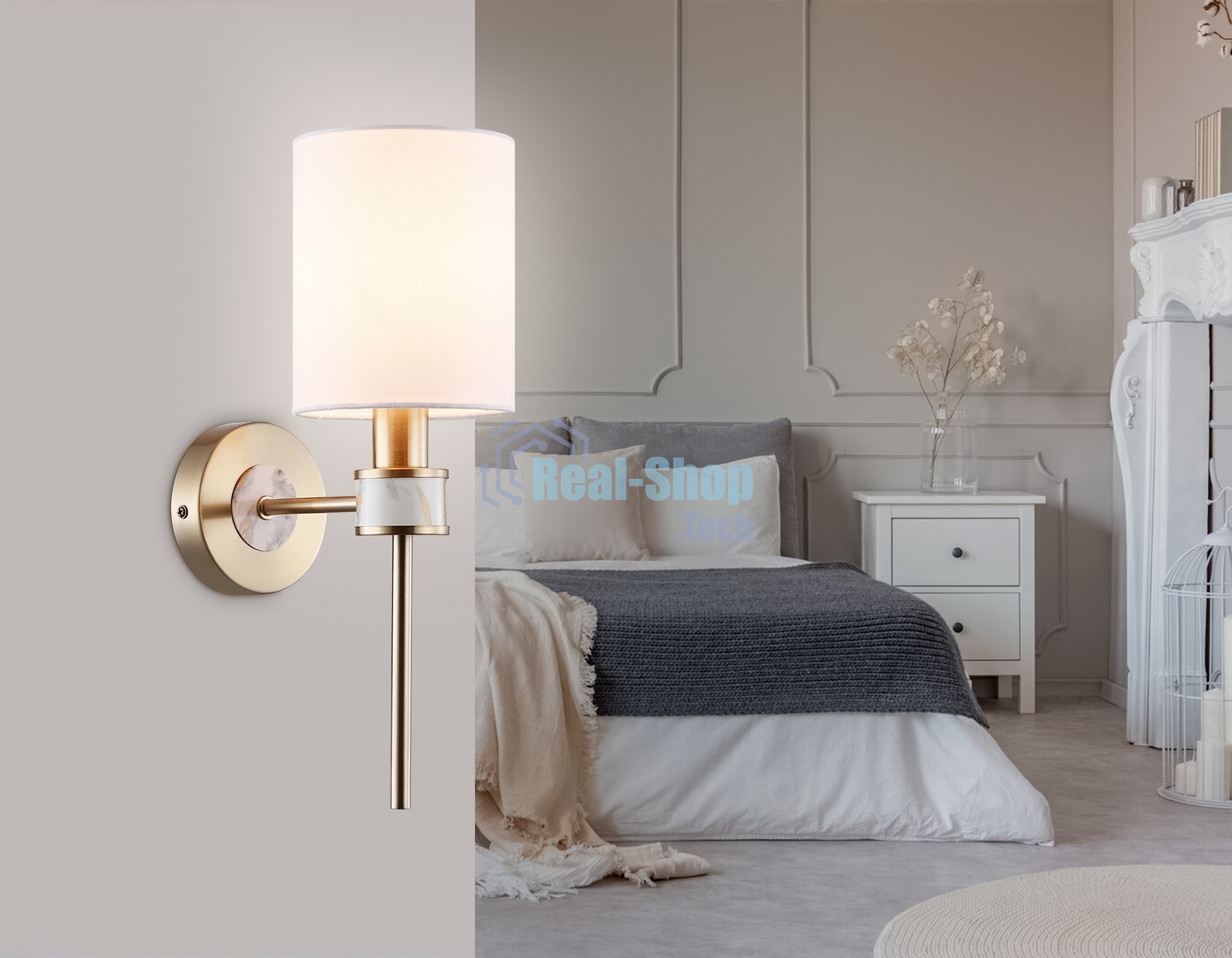 Настенный светильник Ambrella light LH72375 DBS/WH темная латунь/белый E14 max 40W 190*120*370