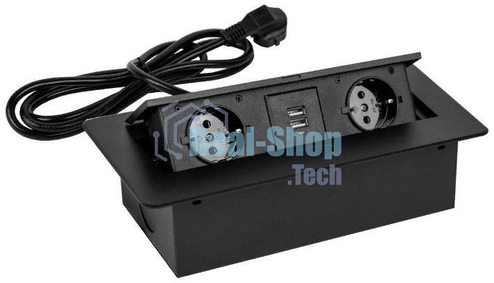Сетевой разветвитель Premier PX/BL-HOR-2R-2USB-BLK 1.8м (2 розетки) черный (коробка)