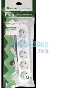 Удлинитель Defender E518 белый 1.8 м, 5 розеток 