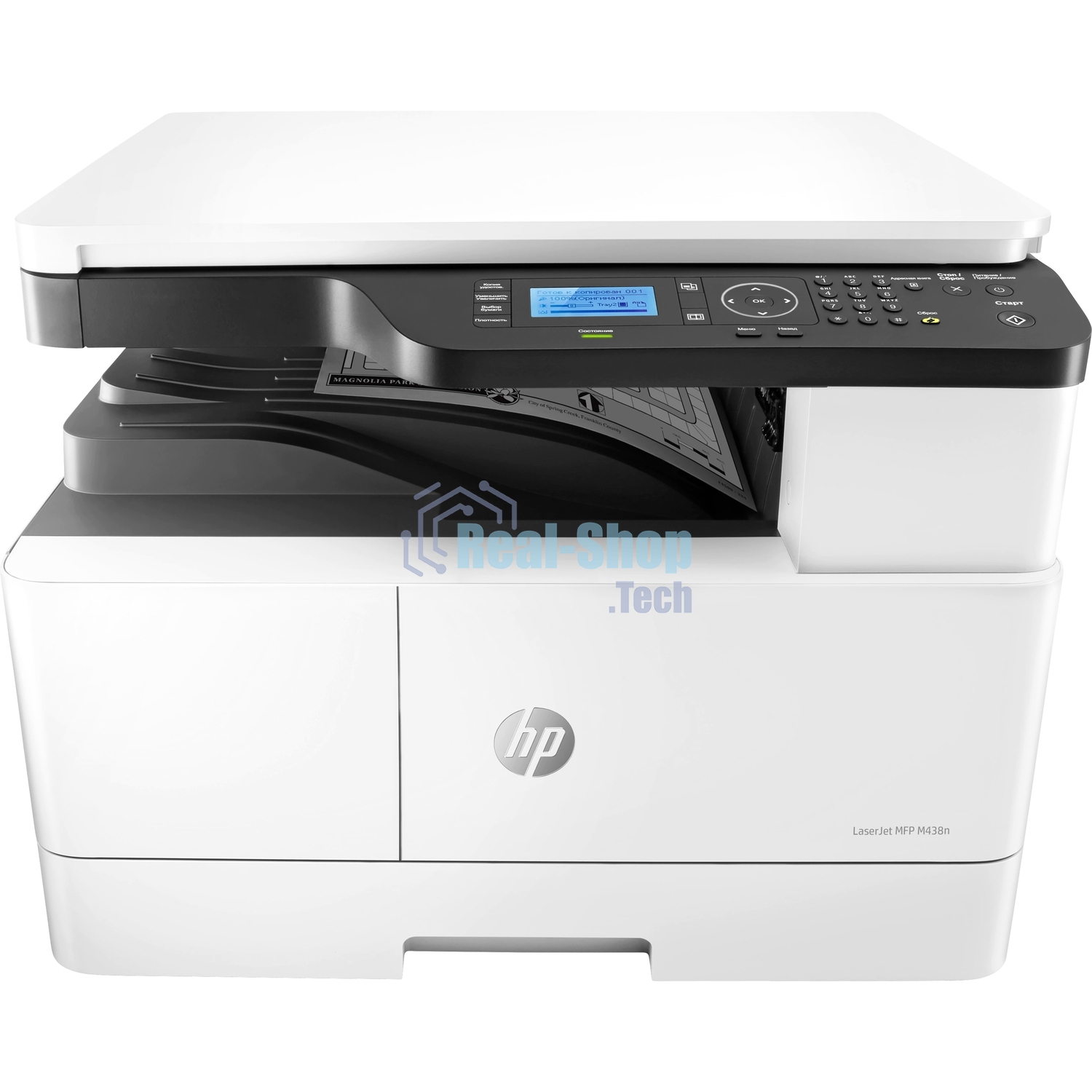 МФУ лазерное HP LaserJet MFP M438n (8AF43A), A3, ч/б, печ. до 22 стр/мин. (А4) до 12 стр/мин. (А3), 1200 x 1200 dpi (печать), 600x600dpi (скан.), USB, RJ-45