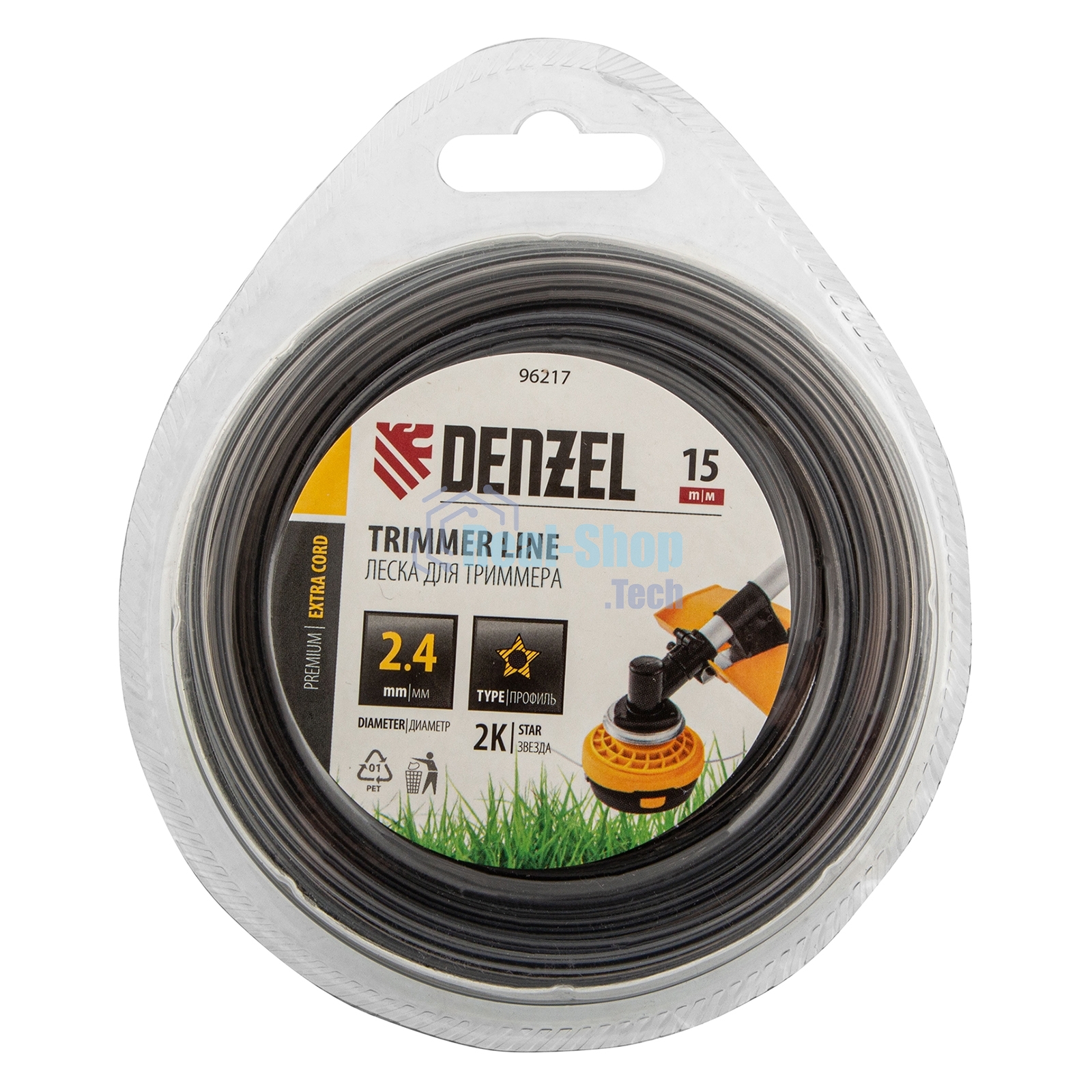 Леска для триммера Denzel двухкомпонентная звезда, 2,4мм х 15м, блистер EXTRA CORD