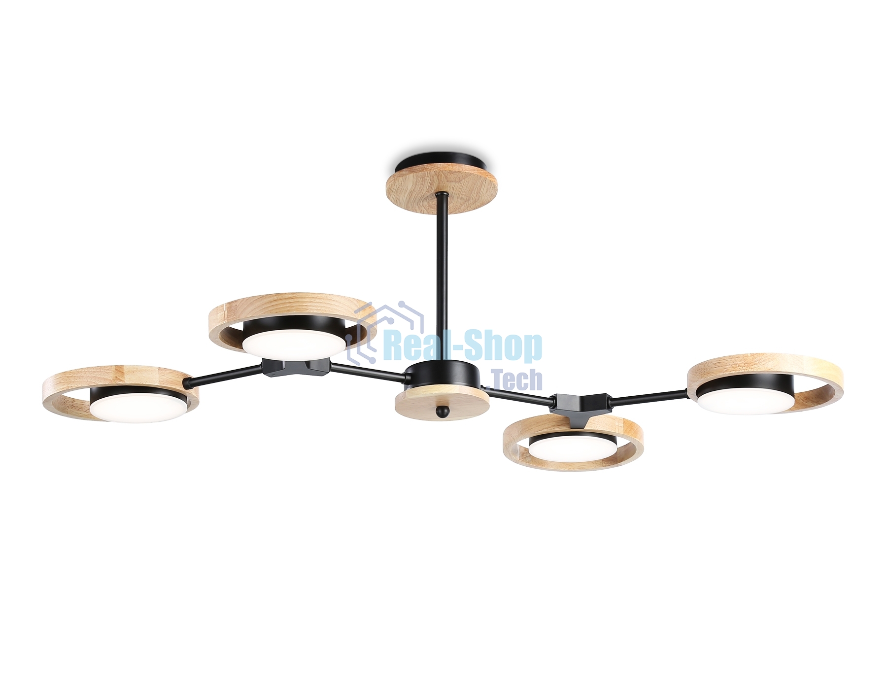 Подвесной светодиодный светильник Ambrella light FL51611/4 BK/LW черный/светлое дерево 3000K/4200K/6400K 28W 825*530*285 (Без ПДУ)