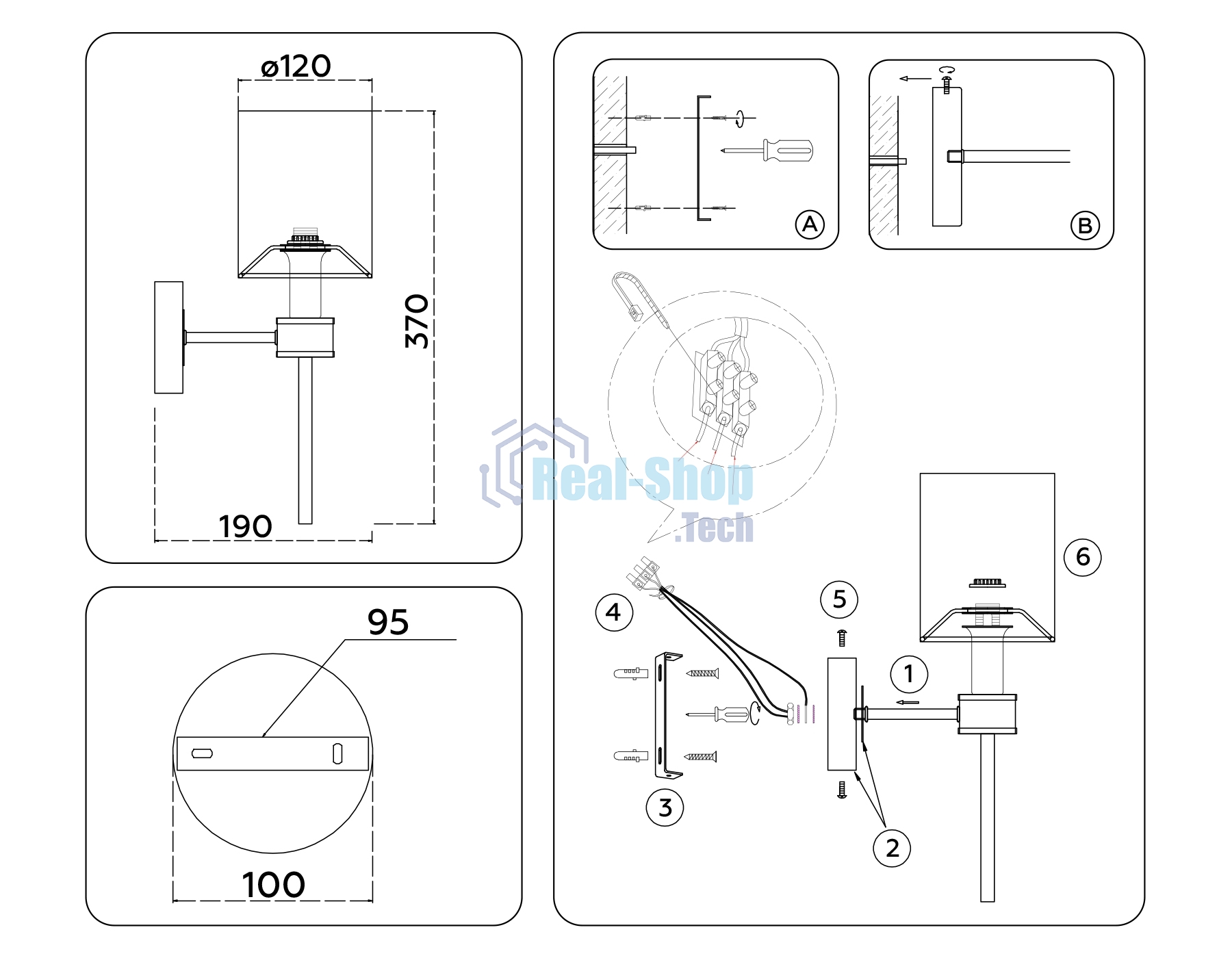 Настенный светильник Ambrella light LH72375 DBS/WH темная латунь/белый E14 max 40W 190*120*370