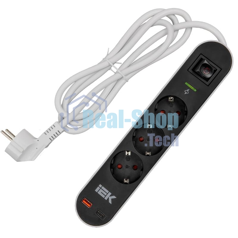 Фильтр сетевой СФ-03К 16А USB A+C 20Вт 1,5м 3х1,5мм2 черный