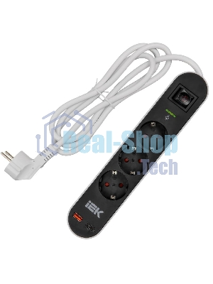 Фильтр сетевой СФ-03К 16А USB A+C 20Вт 1,5м 3х1,5мм2 черный