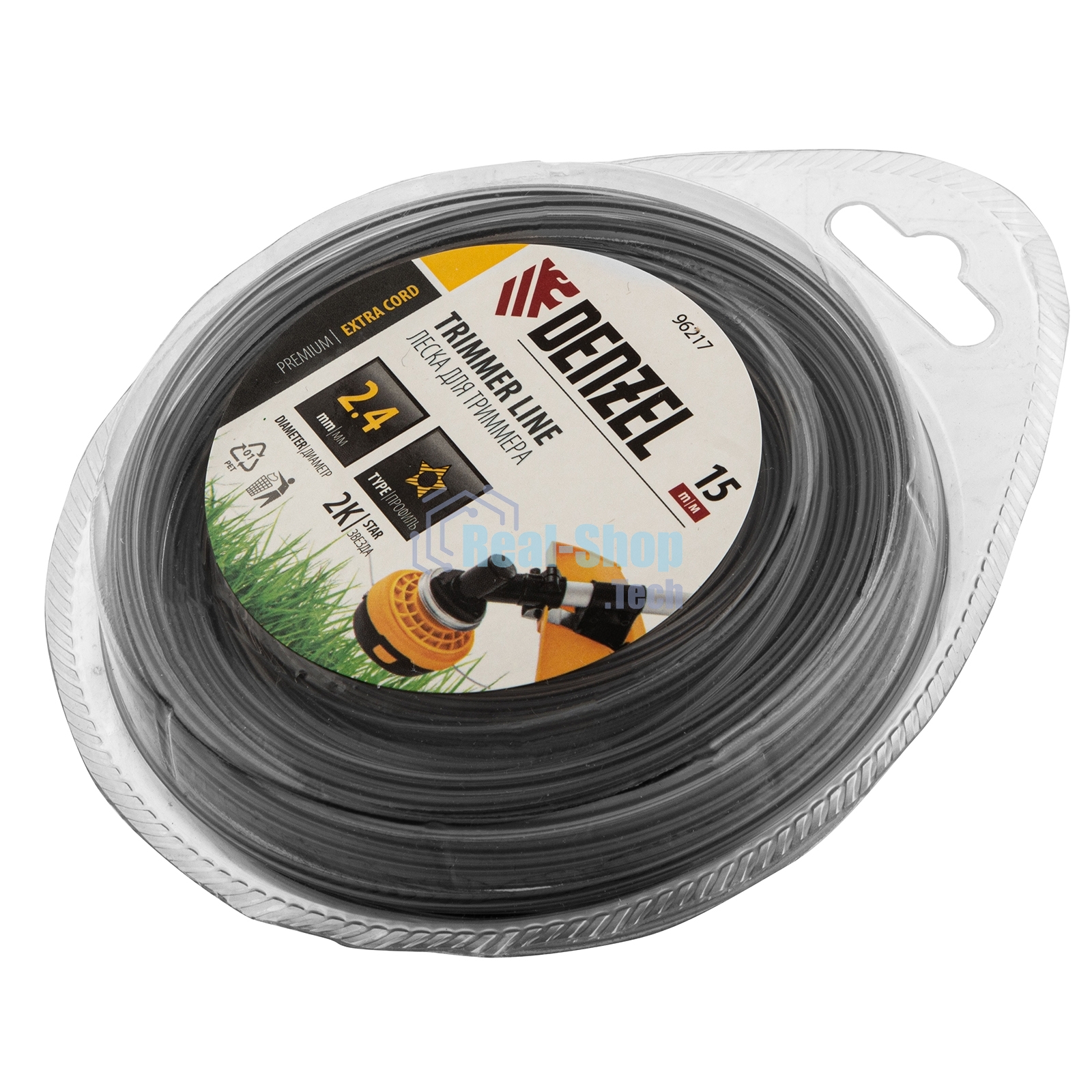 Леска для триммера Denzel двухкомпонентная звезда, 2,4мм х 15м, блистер EXTRA CORD