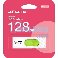 Флешка USB ADATA UV320 (AUV320-128G-RWHGN), 128Gb, USB 3.2 Gen1, R/W 100/30, белый/зеленый
