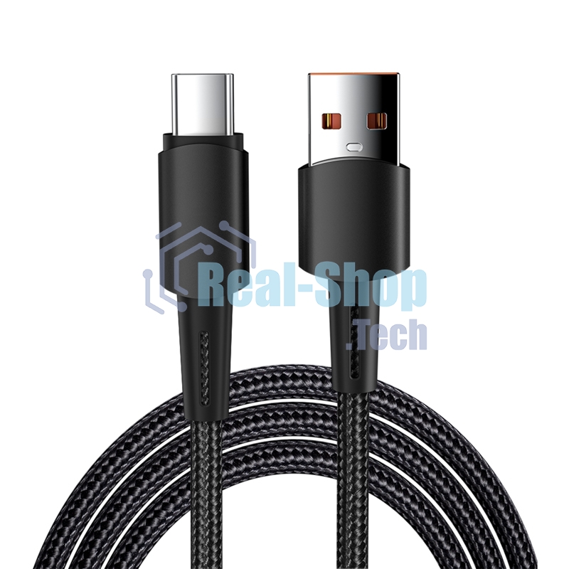 Кабель Rexant USB-A - Type-C, 6А, 120Вт, 1м, в черной нейлоновой оплетке