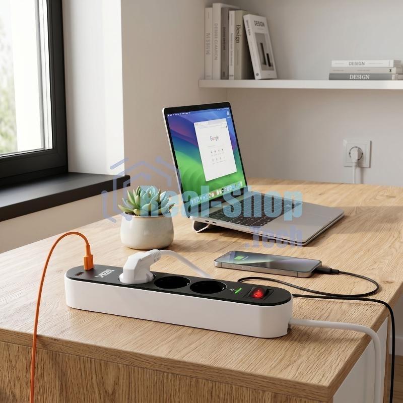 Фильтр сетевой СФ-03К 16А USB A+C 20Вт 1,5м 3х1,5мм2 черный