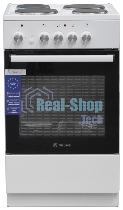 Плита электрическая De Luxe 5004.18э белый, конфорок 4 шт, духовка 43 л, 50 см x 85 см x 50 см