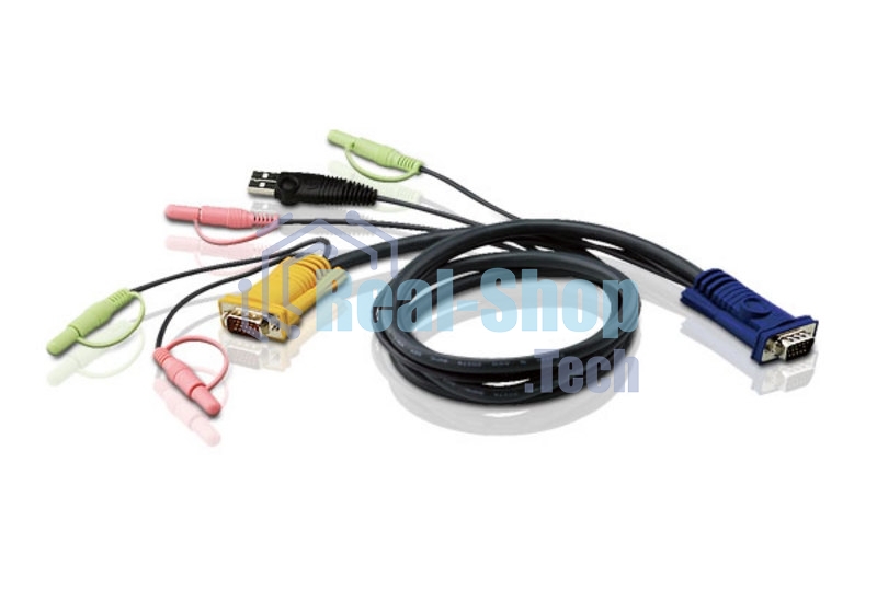 Кабель ATEN KVM Cable 2L-5303U Кабель для KVM: USB(Am)+DB15(m)+2*Audio (PC) -на- SPHD15(m)+2*Audio (KVM), 3м