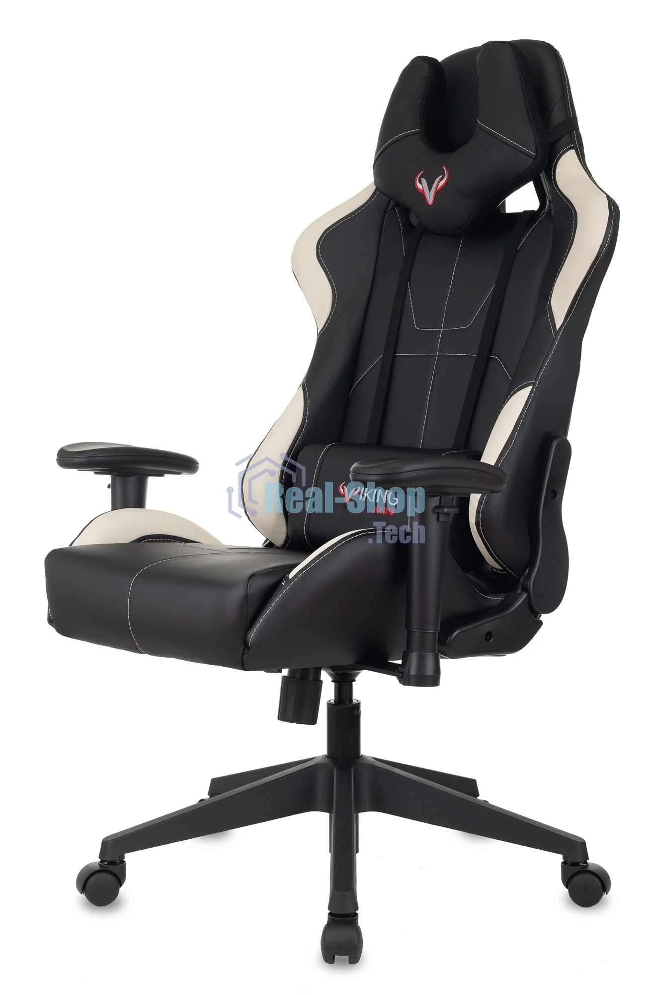 Кресло игровое Бюрократ VIKING 5 AERO WHITE черный/белый искусственная кожа