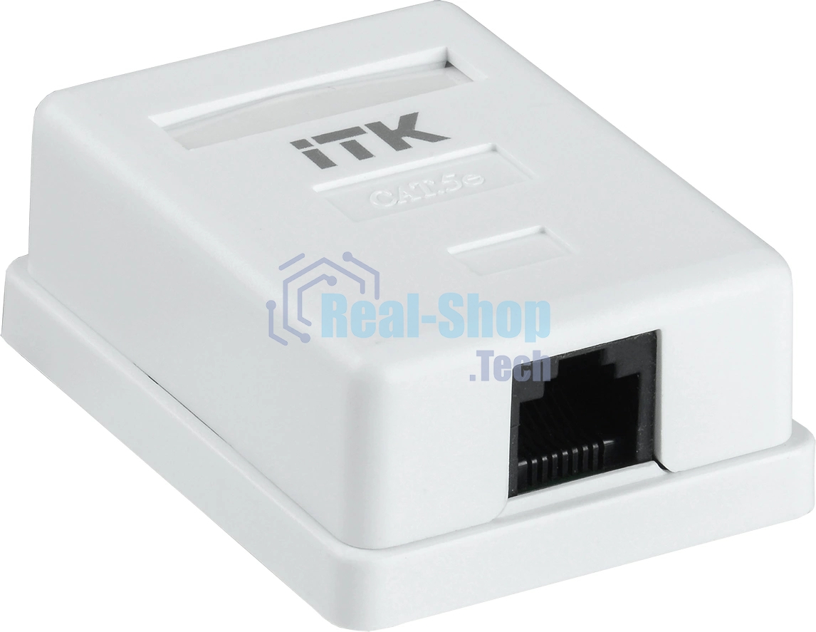 Розетка компьютерная ITK (CS2-1C5EF-12-G) настенная 49.2x62.5x25.2мм крышка RJ45 пластик белый