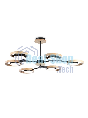 Подвесной светодиодный светильник Ambrella light FL51619/6 BK/LW черный/светлое дерево 3000K/4200K/6400K 42W D825*285 (Без ПДУ)