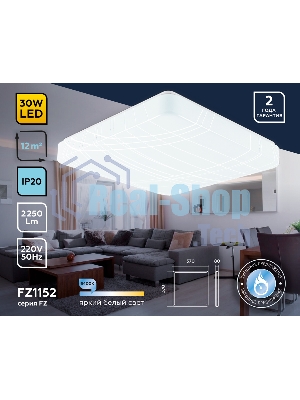 Потолочный светодиодный светильник Ambrella light FZ1152 WH белый 30W 6400K 370*370*85 (Без ПДУ)