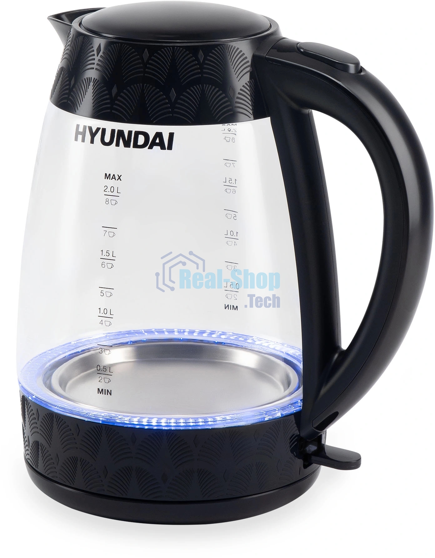 Чайник электрический Hyundai HYK-G4505 2 л, 2200 Вт, черный (корпус: стекло)