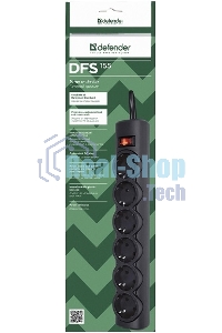 Сетевой фильтр Defender DFS 155/6 розеток/черный/5.0 м