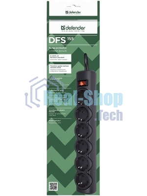 Сетевой фильтр Defender DFS 155/6 розеток/черный/5.0 м