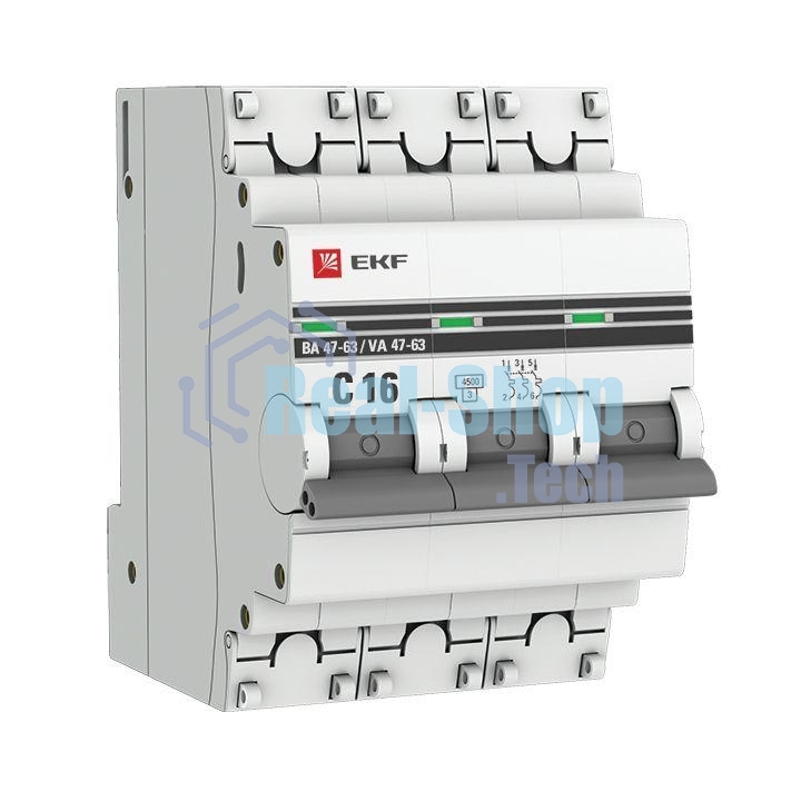 Выключатель автоматический EKF mcb4763-3-16C-pro 3P 16А (C) 4,5kA ВА 47-63 EKF PROxima