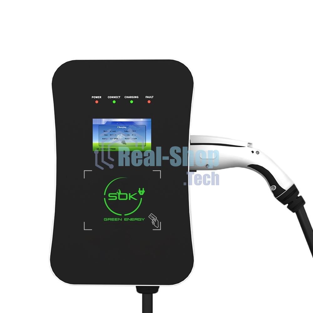 Зарядная станция S'OK Green Energy M3W Series Wallbox EV Charger SM3W10732542-5wf, 1-phase, 7kw (32a/220v), ocpp 1.6j, rfid, wifi, lan, ip54, кабель 5м