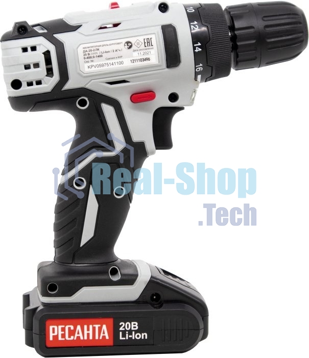 Дрель-шуруповерт аккумуляторная Ресанта ДА-20-2ЛК 75/14/11, Аккумуляторная, 20В, 2 АКБ, Кейс